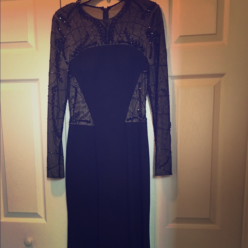 Black Long Length Sequined Mesh Gown